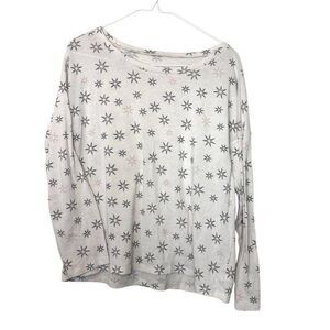 Victoria's Secret Star Print Long Sleeve Pullover Pajama Top White Gray Medium